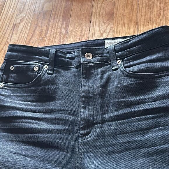 Rag & Bone sz 29 waxed black cotton jean Nina High Rise Skinny EUC - Picture 4 of 13